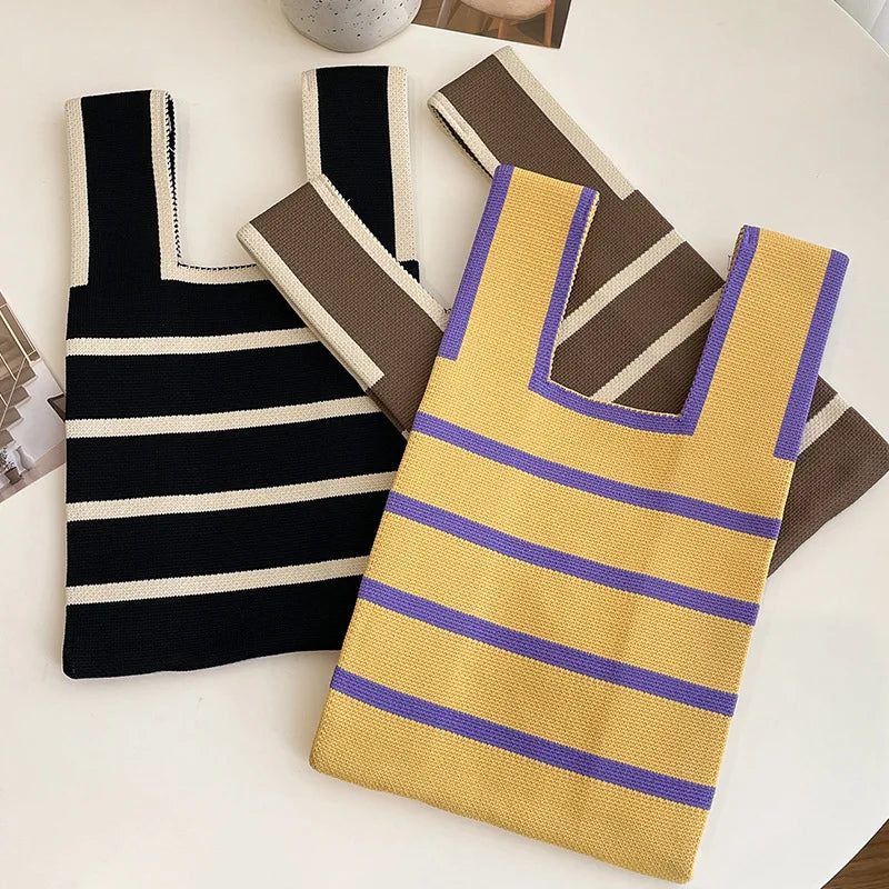 Striped Polyester Bucket Bag