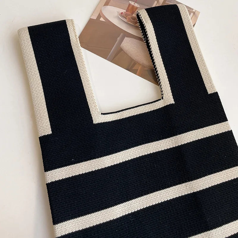 Striped Polyester Bucket Bag
