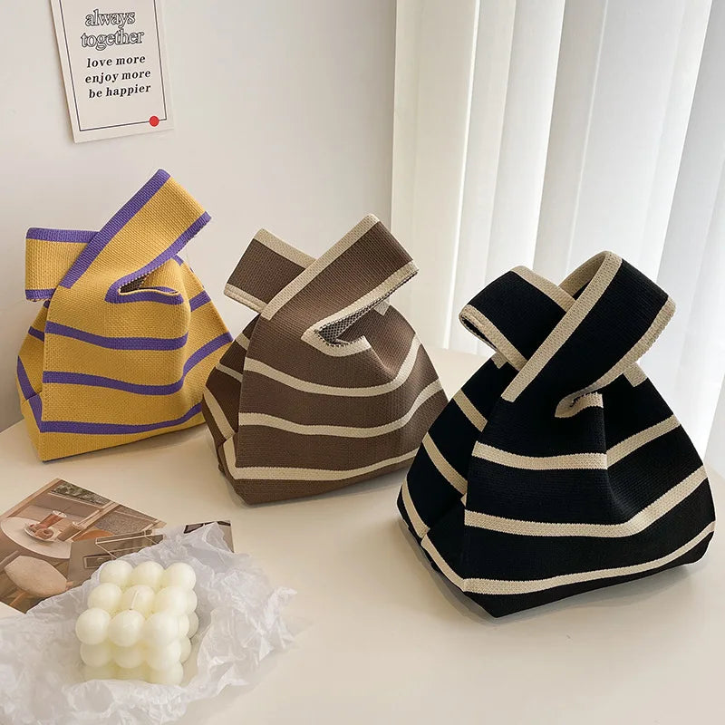 Striped Polyester Bucket Bag