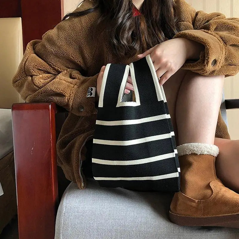 Striped Polyester Bucket Bag