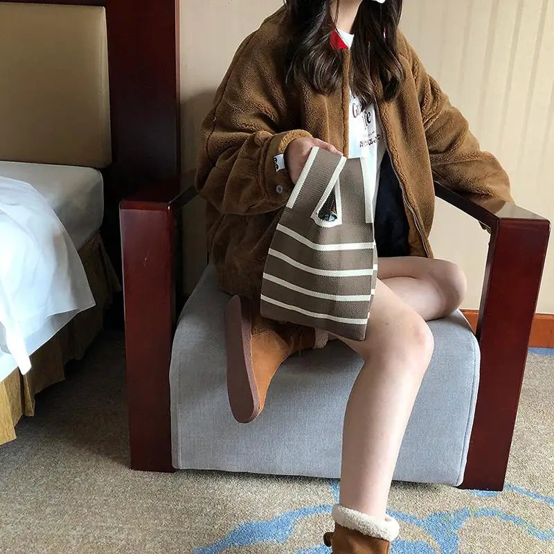 Striped Polyester Bucket Bag