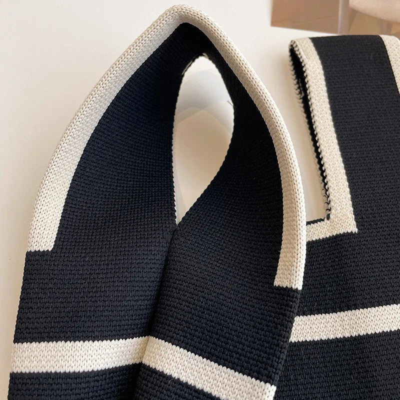 Striped Polyester Bucket Bag