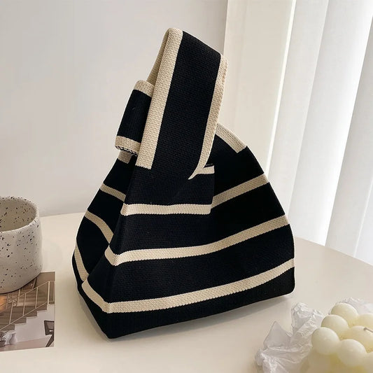 Striped Polyester Bucket Bag