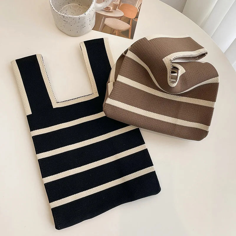 Striped Polyester Bucket Bag