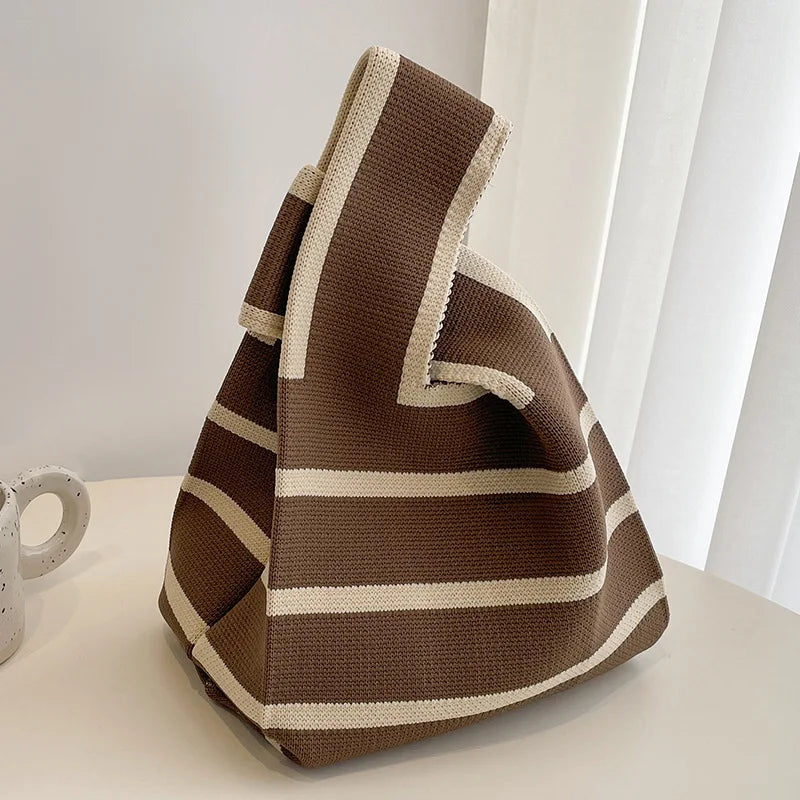 Striped Polyester Bucket Bag