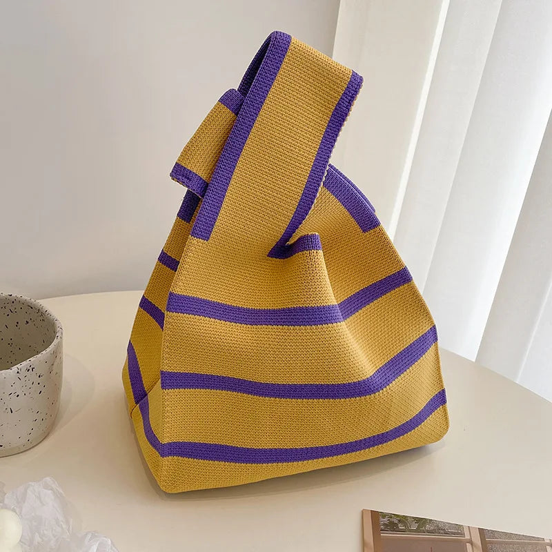 Striped Polyester Bucket Bag