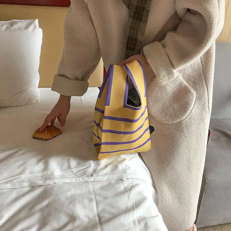 Striped Polyester Bucket Bag