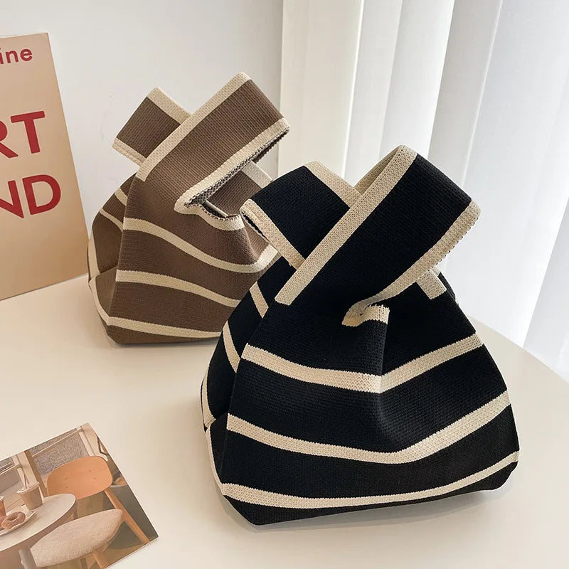 Striped Polyester Bucket Bag