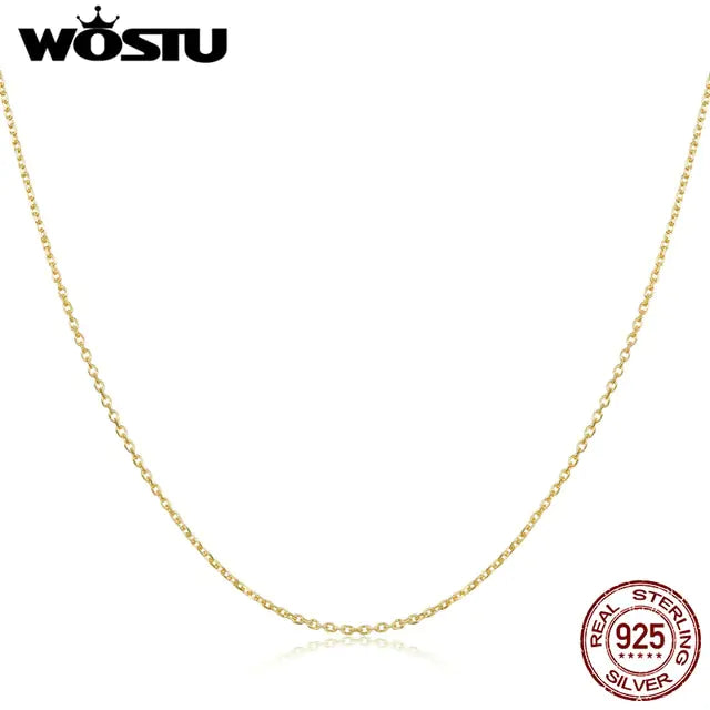 WOSTU 925 Sterling Silver Gold-Plated Simple Chain Necklace