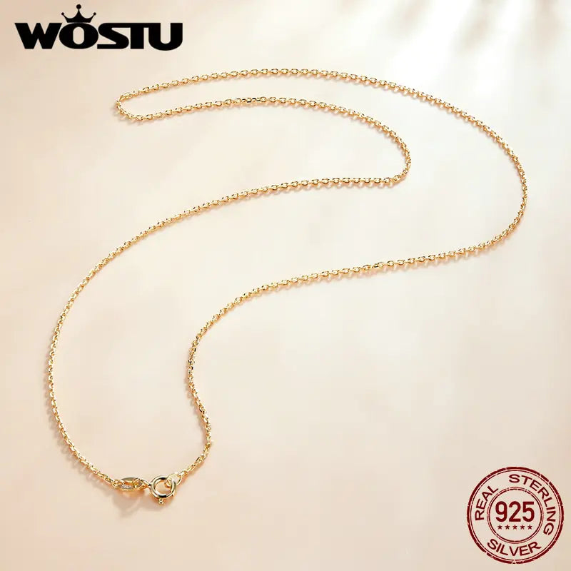 WOSTU 925 Sterling Silver Gold-Plated Simple Chain Necklace